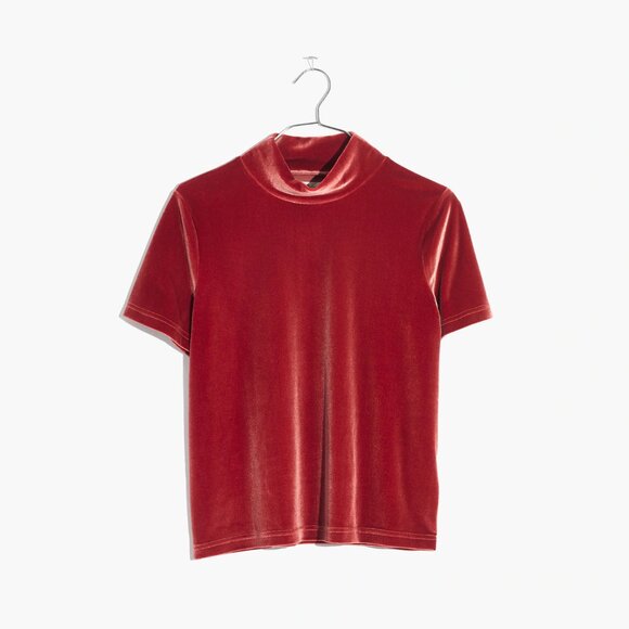 Madewell Velvet Mockneck Tee in Burnished Rust - sz Small - Picture 4 of 4